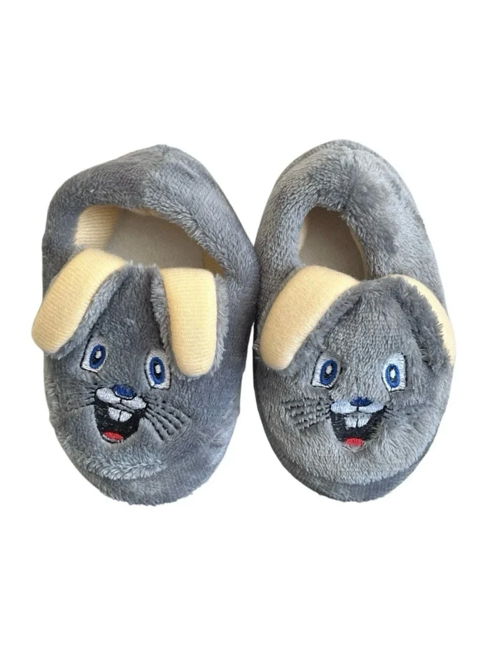 Bunny Rabbit Plush Slippers Toddler 5.5 / 6 Gray